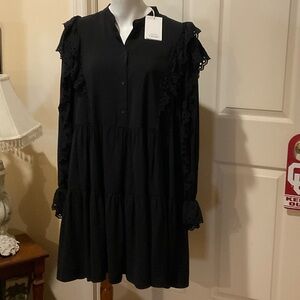 Paris Atelier Elegant Black Lace Trim Dress. NWT. Large
